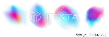 Gradient abstract holographic shapes blending paint. Blurry chameleon effect for y2k design. Smooth fluid forms, bright liquid aura blotches, aurora glow, soft neon blur watercolor spots. Vector 126661220