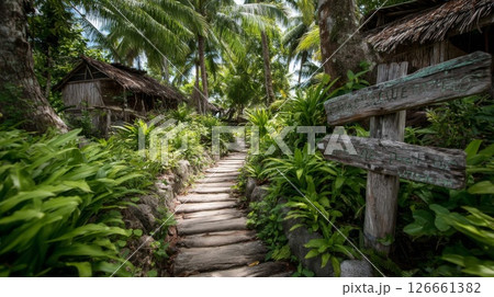 Wooden Steps Leading Through Lush Tropical Forest 126661382