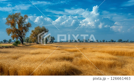 Golden Wheat Field Under a Blue Sky 126661463