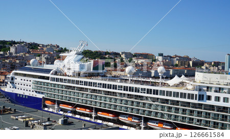 Big cruise ship docked at the cruise terminal at Trieste, Italy Big cruise ship docked at the cruise terminal at Trieste, Italy 126661584
