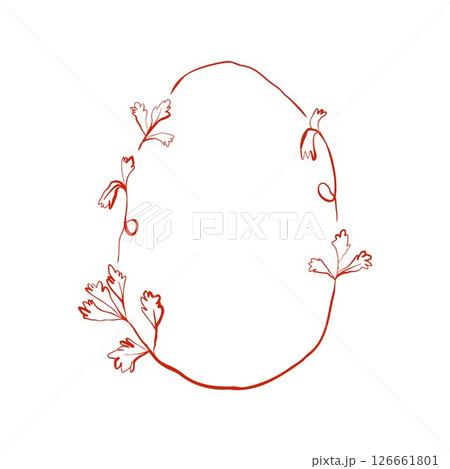 Hand drawn botanical frame made of leafy herbs with one flowing line and natural thickness variation on white background 126661801