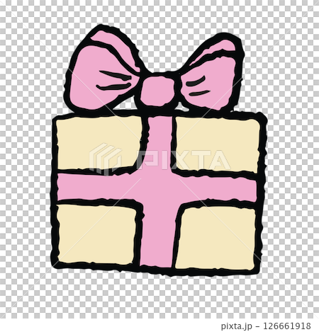 Hand drawn crayon gift box for birthday present, decoration, cafe, restaurant, cake shop, party, celebration, department store, online shopping, lucky draw, festival, logo, icon, patch, brooch, card 126661918