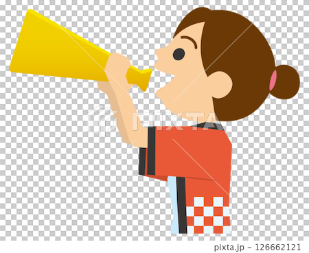 法被を着てメガホンで叫ぶ女性のイメージイラスト 126662121