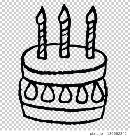 Hand drawn strawberry cake with candles outline for kid colouring book, art, paint, birthday cake, sweet dessert, cafe, restaurant, menu, recipe, baking book, stickers, food, snack, cake shop, party Hand drawn strawberry cake with candles outline for kid colouring book, art, paint, birthday cake, sweet dessert, cafe, restaurant, menu, recipe, baking book, stickers, food, snack, cake shop, party 126662242