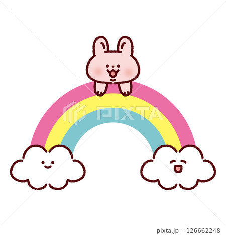 虹からひょっこり顔を出すかわいいウサギ 虹からひょっこり顔を出すかわいいウサギ 126662248