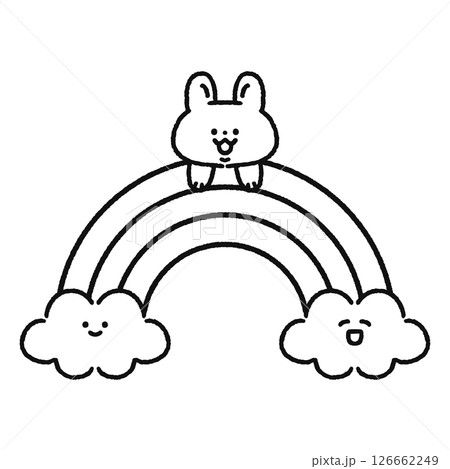 虹からひょっこり顔を出すかわいいウサギ　線画 126662249