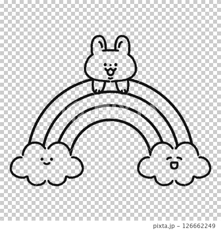 A cute rabbit peeking out from a rainbow - line drawing 126662249