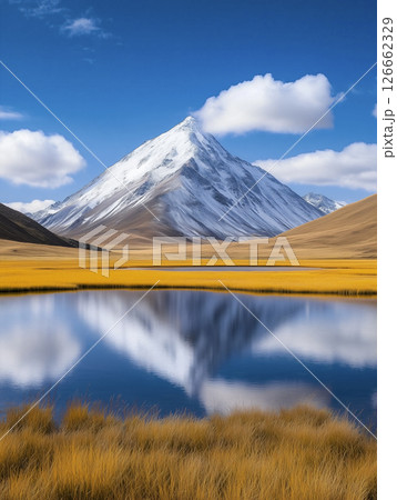 Mountain is in the background of a lake Mountain is in the background of a lake 126662329