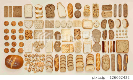 An assortment of diet breads including seed loaf on beige background 126662422
