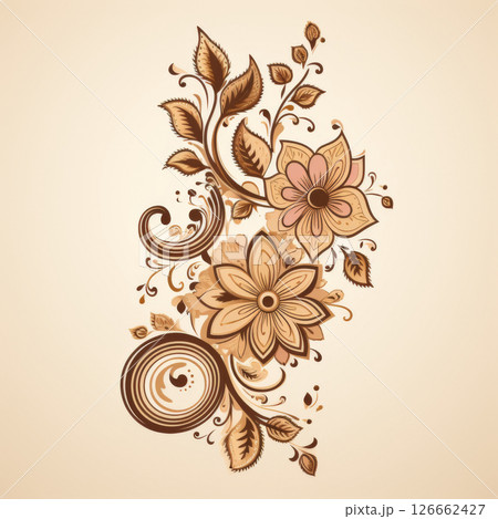 Traditional Indian henna pattern illustration with floral elements, background 126662427