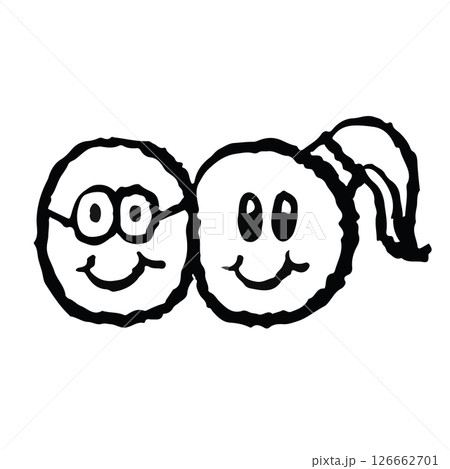 Kid drawing style outlines of father and mother for decorations, cartoon, character, comic, sticker, people, logo, icon, parents, back to school, cute patch, kid colouring book, art, tattoo, sketch	 126662701