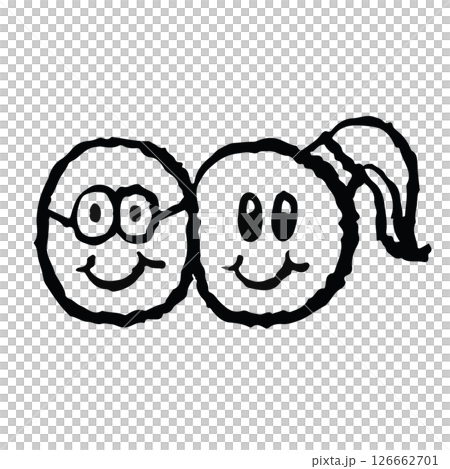Kid drawing style outlines of father and mother for decorations, cartoon, character, comic, sticker, people, logo, icon, parents, back to school, cute patch, kid colouring book, art, tattoo, sketch	 126662701