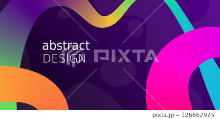 Color wavy shapes design. Bright gradient banner template, rainbow swirl ribbons, squiggly lines, twisted curves, geometric graphic, minimalistic background, qualitative vector concept 126662925