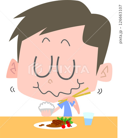 もぐもぐと食事をする男性主線なし 126663107