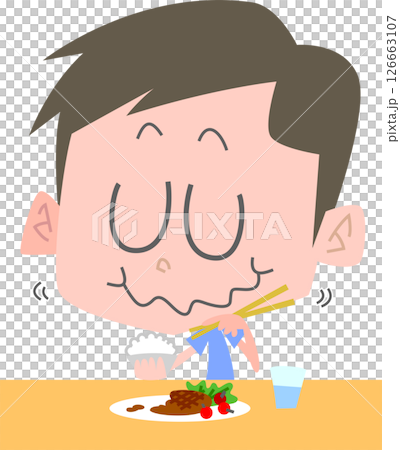 もぐもぐと食事をする男性主線なし 126663107