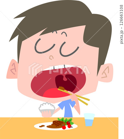 大きく口を開けて食べる男性主線なし 126663108