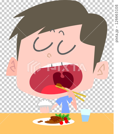 大きく口を開けて食べる男性主線なし 126663108