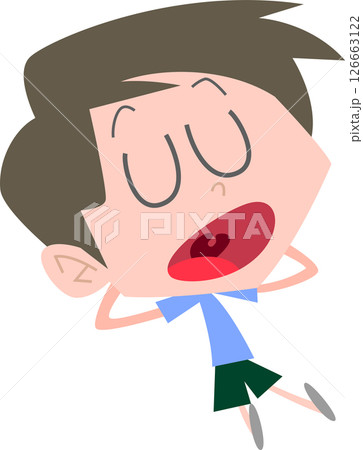 口を開けて目を閉じ座り込んでいる男性主線なし 126663122