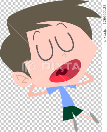 口を開けて目を閉じ座り込んでいる男性主線なし 126663122