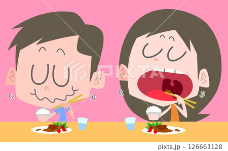 もぐもぐと食事をする男女主線なし もぐもぐと食事をする男女主線なし 126663128