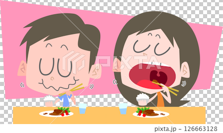 もぐもぐと食事をする男女主線なし もぐもぐと食事をする男女主線なし 126663128