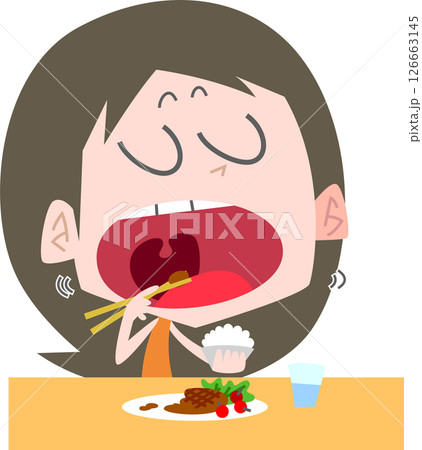 大きく口を開けて食べる女性主線なし 大きく口を開けて食べる女性主線なし 126663145