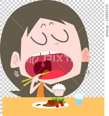 大きく口を開けて食べる女性主線なし 大きく口を開けて食べる女性主線なし 126663145