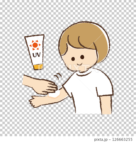 A child having sunscreen applied to his arm 126663255