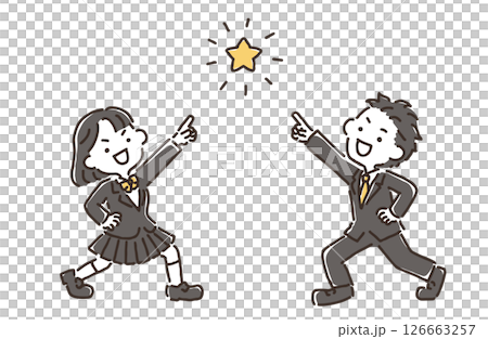 男女學生雙手叉腰，指著星星 126663257