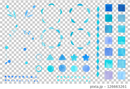 Retro illustration set drawn with transparent watercolors, Japanese style, geometric patterns 126663261