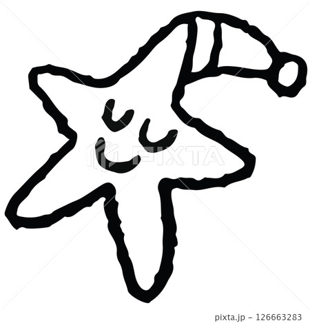 Illustration of sleeping star with beanie hat outline for kid colouring book, cartoon character, mascot, comic, tattoo, fabric print, decoration, cute patch, icon, shirt print, art, painting activity Illustration of sleeping star with beanie hat outline for kid colouring book, cartoon character, mascot, comic, tattoo, fabric print, decoration, cute patch, icon, shirt print, art, painting activity 126663283
