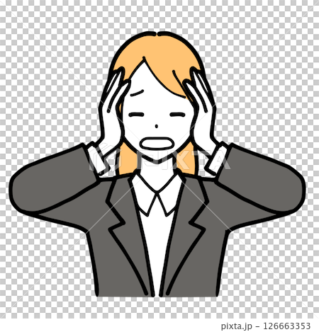 一位身穿西裝、手抱頭的女士的插圖 126663353