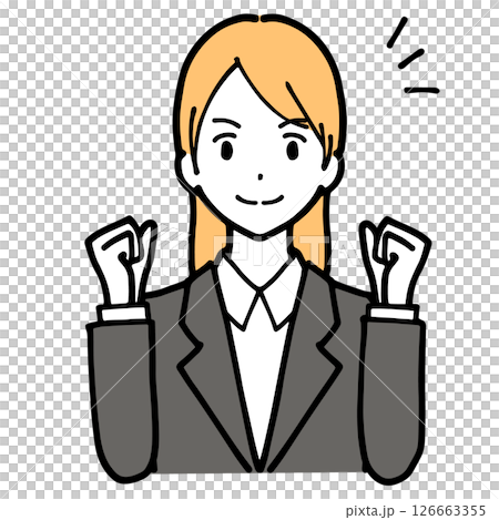 Illustration of a young woman in a suit cheering 126663355