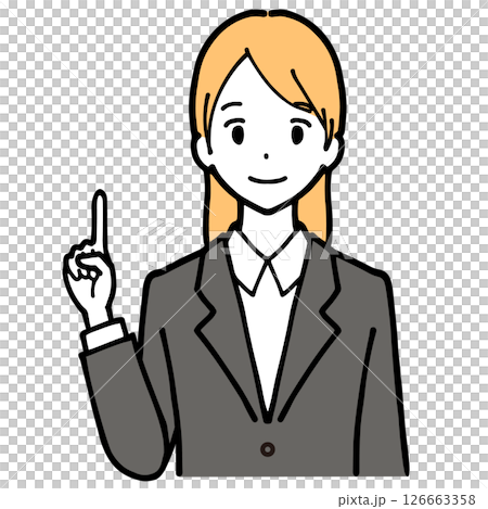 Illustration of a young woman in a suit pointing Illustration of a young woman in a suit pointing 126663358