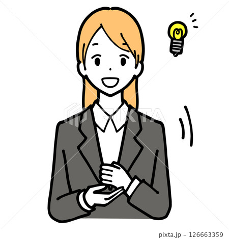 良いアイデアを思い付くスーツ姿の若い女性のイラスト 126663359