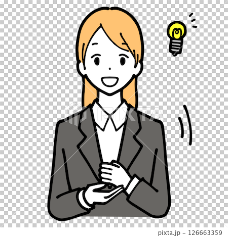 良いアイデアを思い付くスーツ姿の若い女性のイラスト 126663359