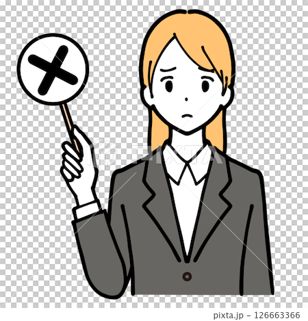 Illustration of a young woman in a suit holding a blank sign 126663366