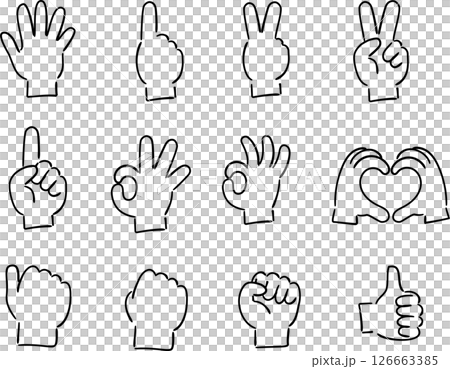 手書きの手のイラストセット　塗りなし線画 126663385