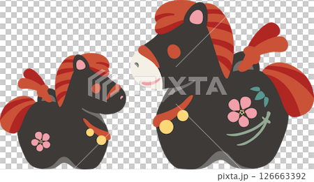 New Year's greetings, New Year's card, 2026, clay bell, zodiac sign, horse, year of the horse, cute, Japanese style, New Year's decoration, illustration material, black New Year's greetings, New Year's card, 2026, clay bell, zodiac sign, horse, year of the horse, cute, Japanese style, New Year's decoration, illustration material, black 126663392