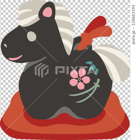 New Year's card 2026 Clay bell Zodiac Horse Year of the Horse Umadoshi Cute Decoration Illustration material Black 126663393