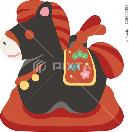 年賀　年賀状　2026　土鈴　干支　馬　午　午年　うまどし　かわいい　飾り　イラスト素材　黒 126663395
