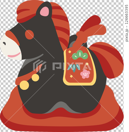 年賀　年賀状　2026　土鈴　干支　馬　午　午年　うまどし　かわいい　飾り　イラスト素材　黒 126663395