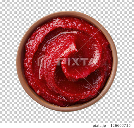 Top view of bowl with tomato paste 126663736
