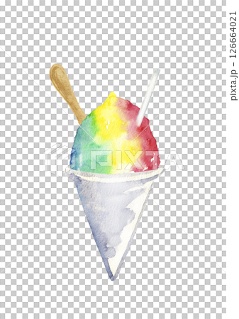 Hawaiian rainbow shaved ice hand-drawn watercolor illustration 126664021