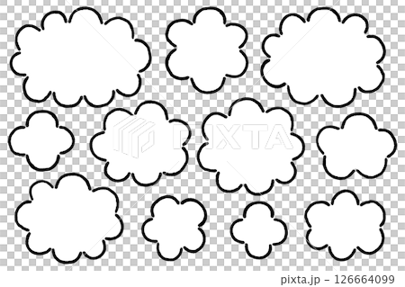 シンプルな黒い線画の雲形フレームのセット 126664099