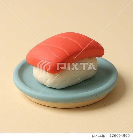 小皿に盛られたマグロのお寿司3Dクレイアート 126664996