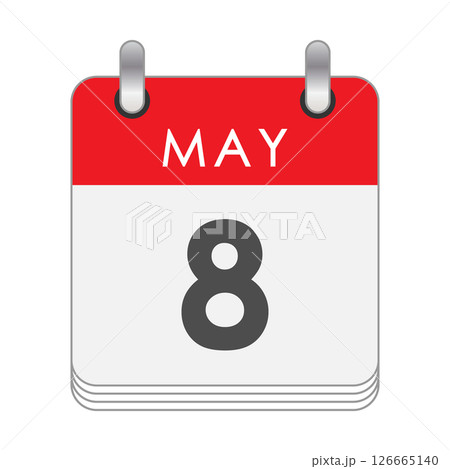 May 8. A leaf of the flip calendar with the date of May 8. Flat style. May 8. A leaf of the flip calendar with the date of May 8. Flat style. 126665140