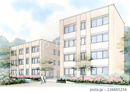 手描き風のマンション建築スケッチ 126665256