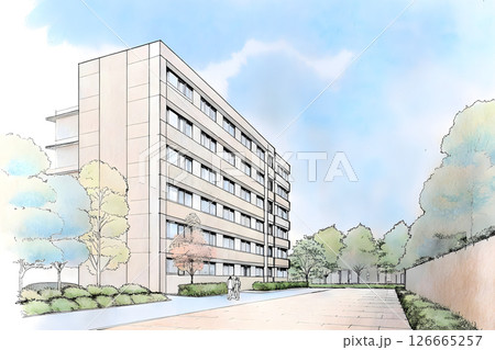手描き風のマンション建築スケッチ 手描き風のマンション建築スケッチ 126665257