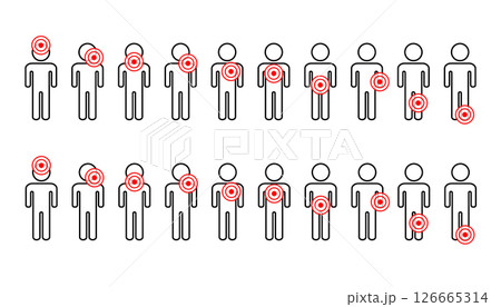 様々な場所の痛みを持った人物をイメージしたアイコンセット 様々な場所の痛みを持った人物をイメージしたアイコンセット 126665314